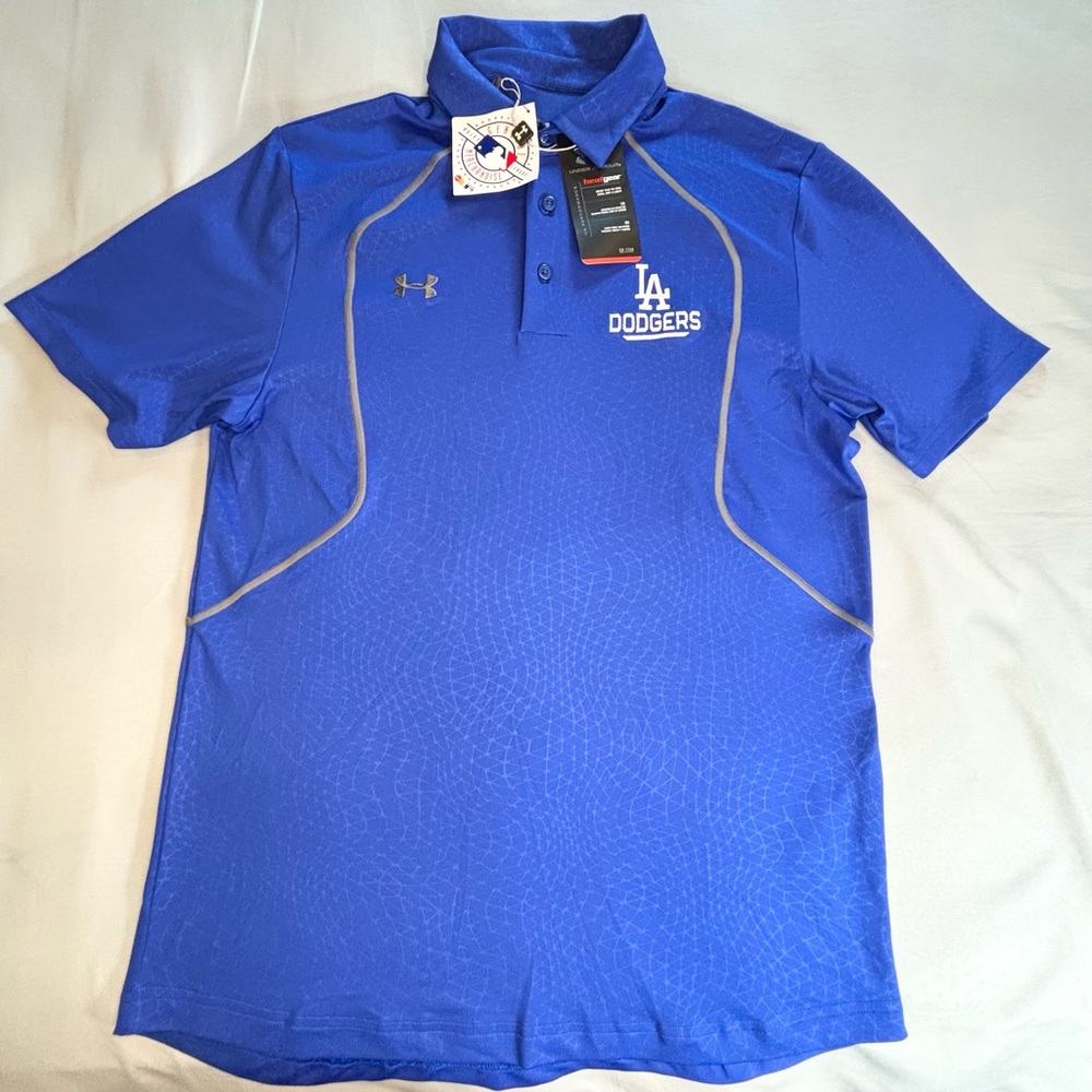 Under Armour‎ MLB Los Angeles Dodgers  Polo Shirt Mens Small Blue Heat Gear